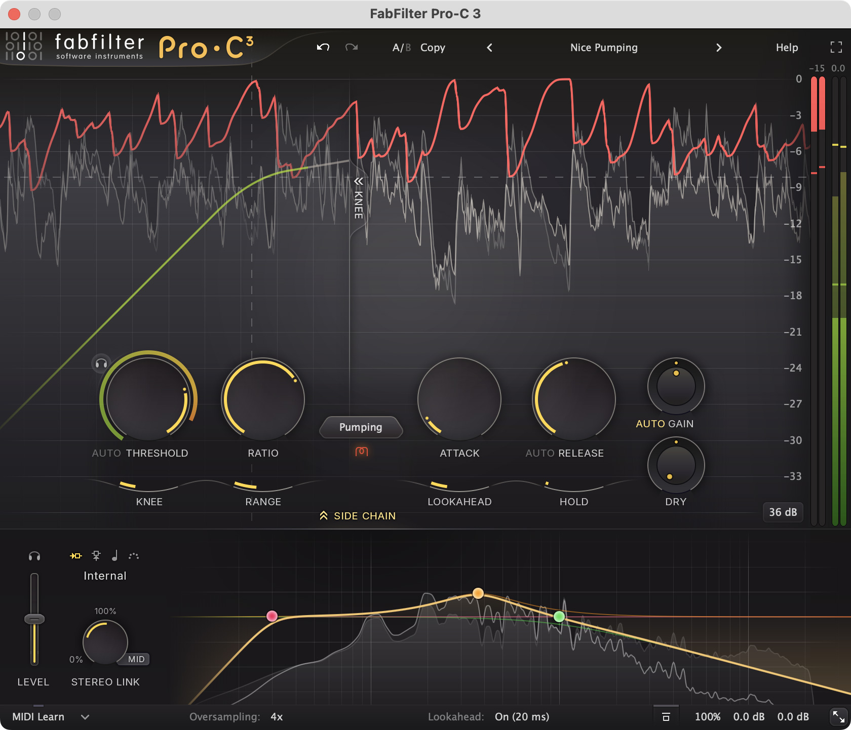 ממשק FabFilter Pro-C 3 עם תצוגת דחיסה