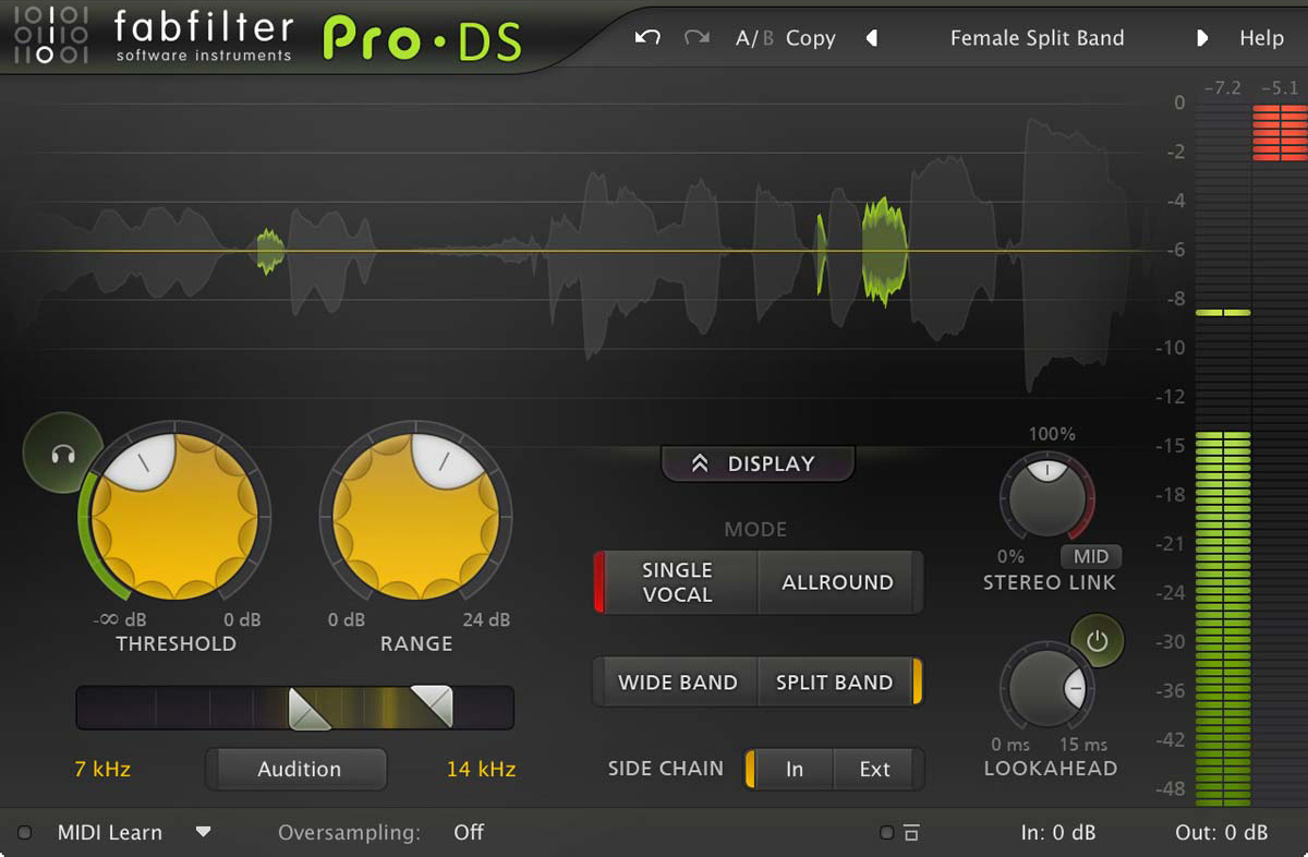 Intelligent de-esser plug-in
