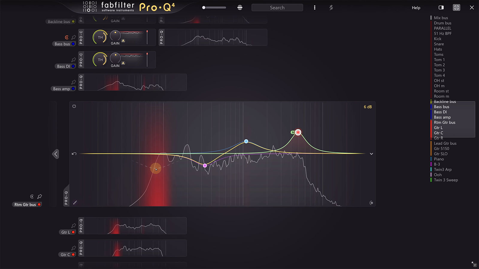 Screenshot of Mixing with the Pro-Q 4 Instance List